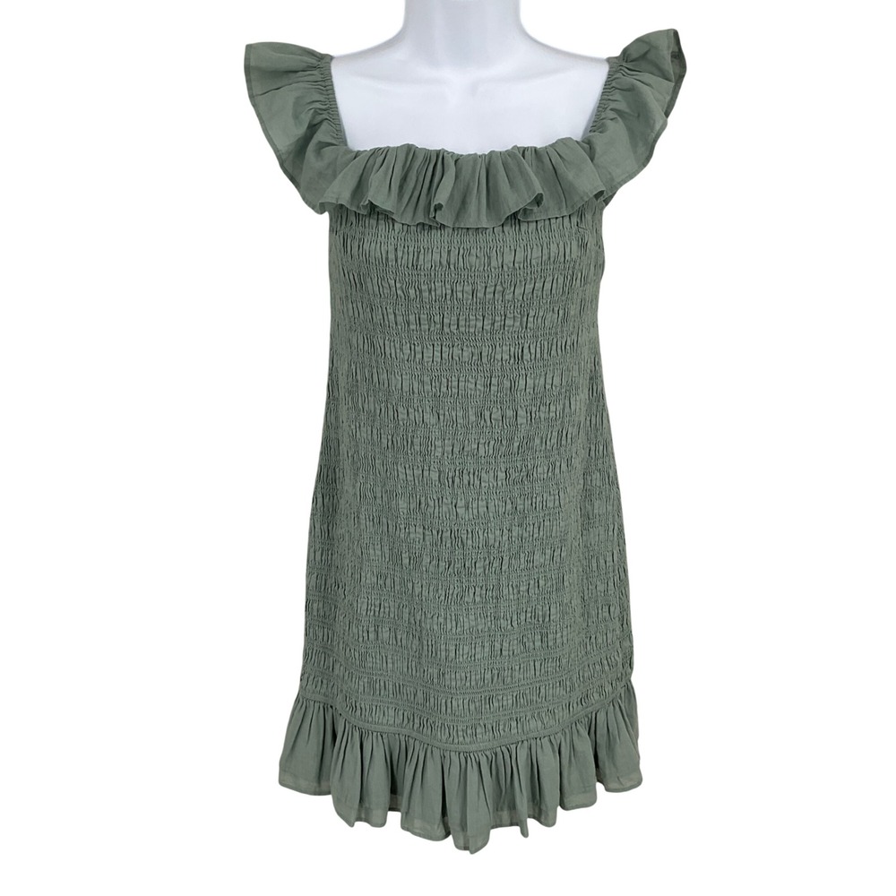 Abercrombie & Fitch Smocked Mini Dress Womens M Green Cotton Ruffle Boho